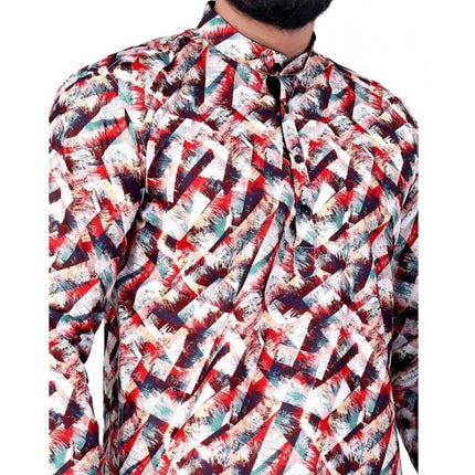 Rosolly Men's Cotton Blended Printed Full Sleeve Shortkurta (Multicolor)