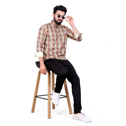 Rosolly Men's Cotton Blended Printed Full Sleeve Shortkurta (Multicolor)