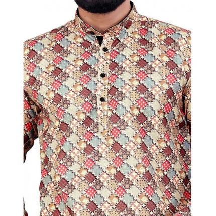 Rosolly Men's Cotton Blended Printed Full Sleeve Shortkurta (Multicolor)