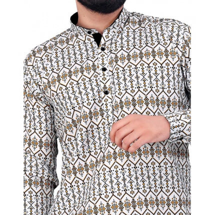 Rosolly Men's Cotton Blended Printed Full Sleeve Shortkurta (Multicolor)