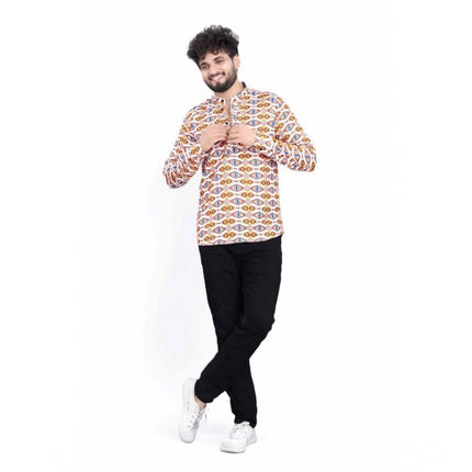 Rosolly Men's Cotton Blended Printed Full Sleeve Shortkurta (Multicolor)