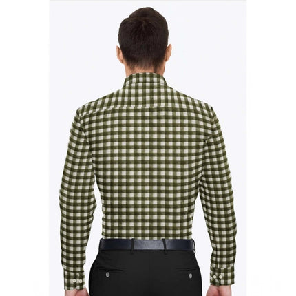 Rosolly Men's Cotton Blended Checked Full Sleeve Shirt (White-Green)