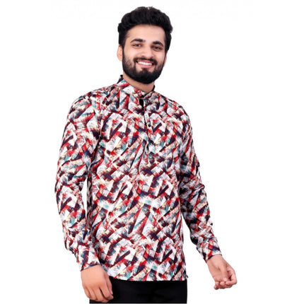 Rosolly Men's Cotton Blended Printed Full Sleeve Shortkurta (Multicolor)