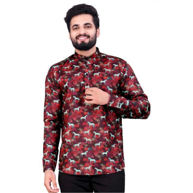 Rosolly Men's Cotton Blended Printed Full Sleeve Shortkurta (Multicolor)
