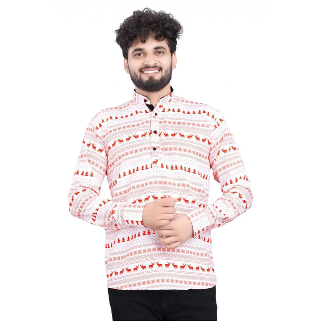 Rosolly Men's Cotton Blended Printed Full Sleeve Shortkurta (Multicolor)