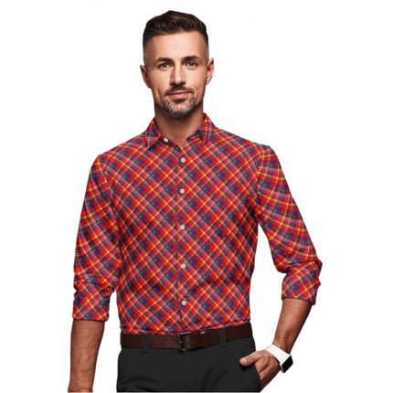Rosolly Men's Cotton Blended Checked Full Sleeve Shirt (Red)