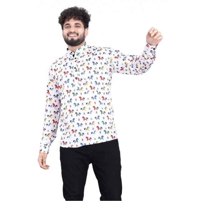 Rosolly Men's Cotton Blended Printed Full Sleeve Shortkurta (Multicolor)
