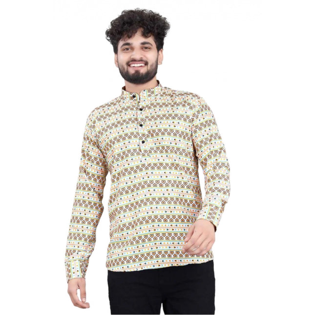 Rosolly Men's Cotton Blended Printed Full Sleeve Shortkurta (Multicolor)