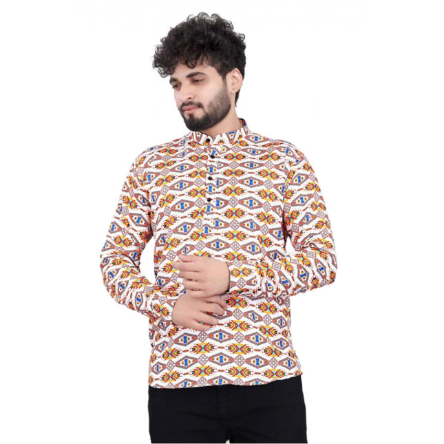 Rosolly Men's Cotton Blended Printed Full Sleeve Shortkurta (Multicolor)
