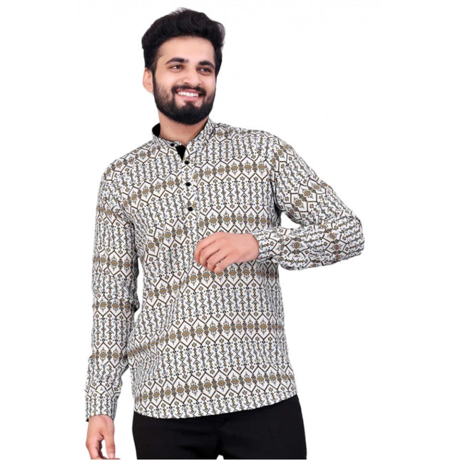 Rosolly Men's Cotton Blended Printed Full Sleeve Shortkurta (Multicolor)