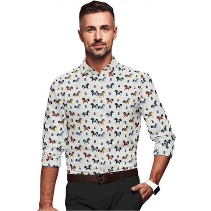 Rosolly Men's Cotton Blended Printed Full Sleeve Shirt (Multicolor)