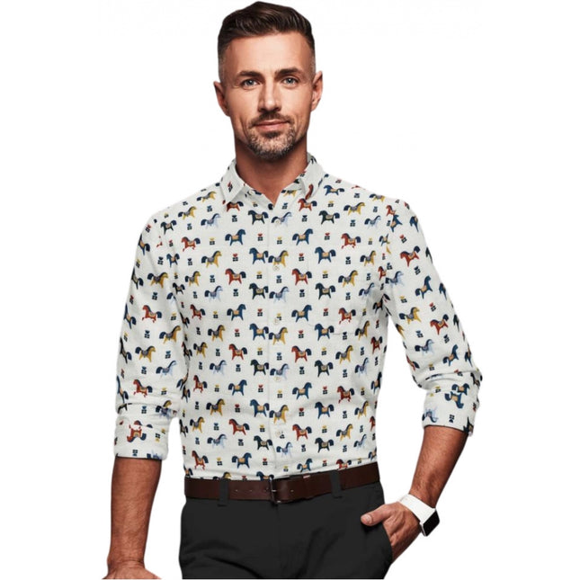 Rosolly Men's Cotton Blended Printed Full Sleeve Shirt (Multicolor)