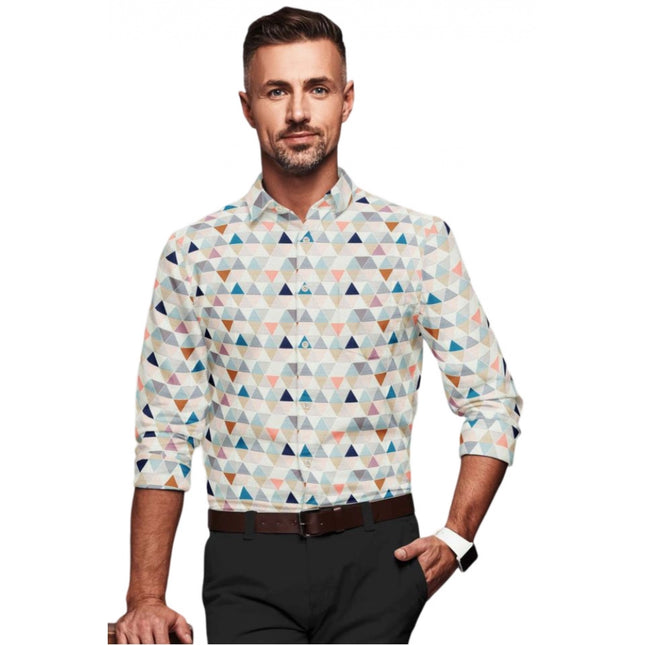 Rosolly Men's Cotton Blended Printed Full Sleeve Shirt (Multicolor)