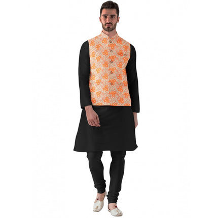 Rosolly Men's Jacquard Printed Full Sleeve Waistcoat (Orange)