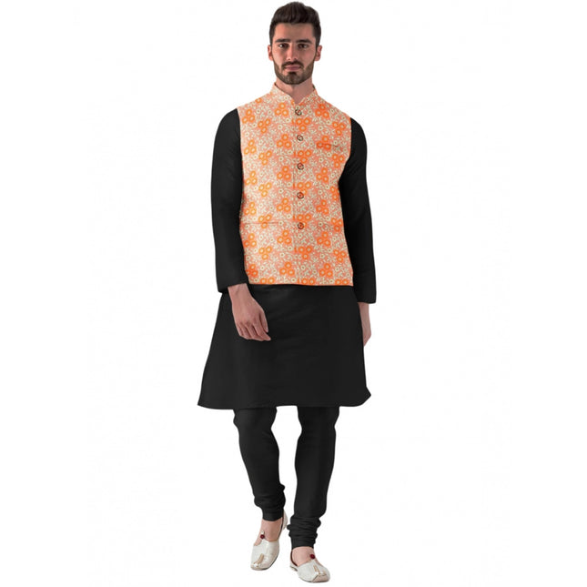 Rosolly Men's Jacquard Printed Full Sleeve Waistcoat (Orange)