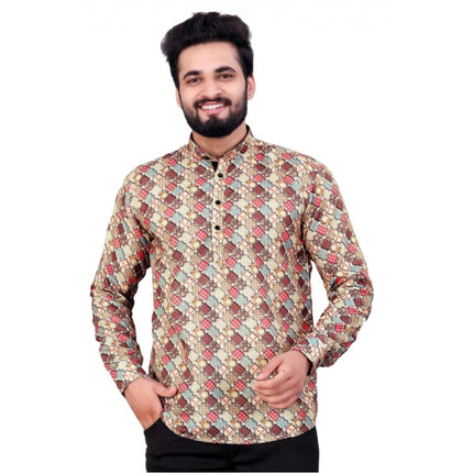 Rosolly Men's Cotton Blended Printed Full Sleeve Shortkurta (Multicolor)