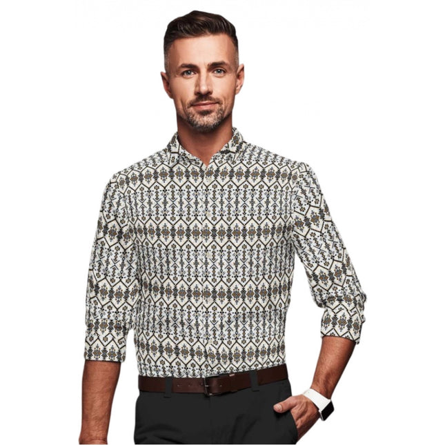 Rosolly Men's Cotton Blended Printed Full Sleeve Shirt (Multicolor)