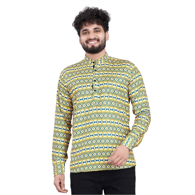 Rosolly Men's Cotton Blended Printed Full Sleeve Shortkurta (Multicolor)