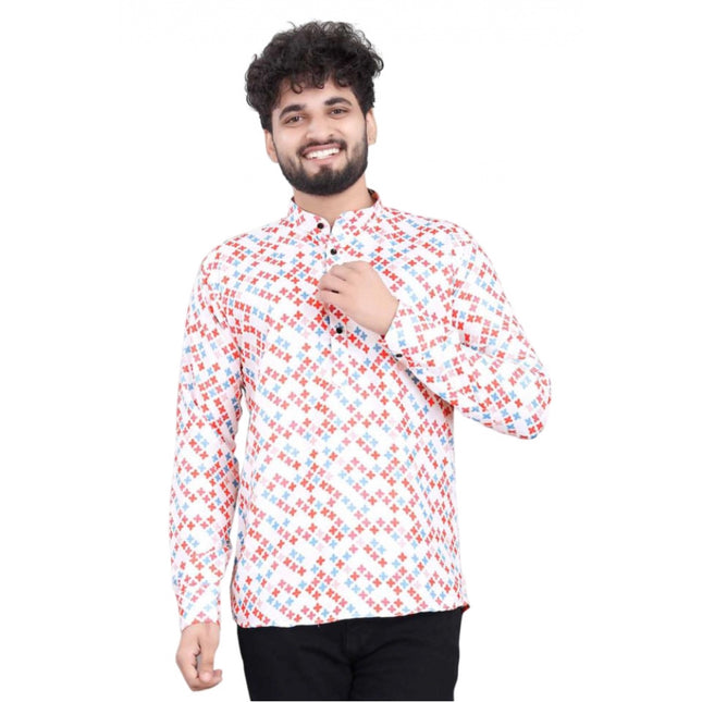 Rosolly Men's Cotton Blended Printed Full Sleeve Shortkurta (Multicolor)
