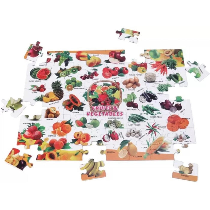 Rosolly 64_Pcs Set Fruits and Vegetables Puzzle | Cardboard | Educational Toys | 4+ Years