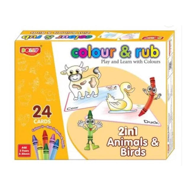Rosolly 2 in 1 Animals - Birds Colour And Rub With 24 Cards| Cardboard | Educational Toys | 3+ Years