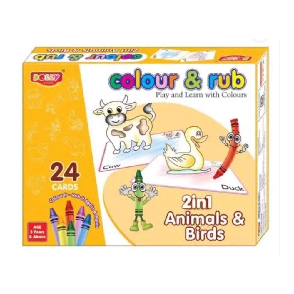 Rosolly 2 in 1 Animals - Birds Colour And Rub With 24 Cards| Cardboard | Educational Toys | 3+ Years