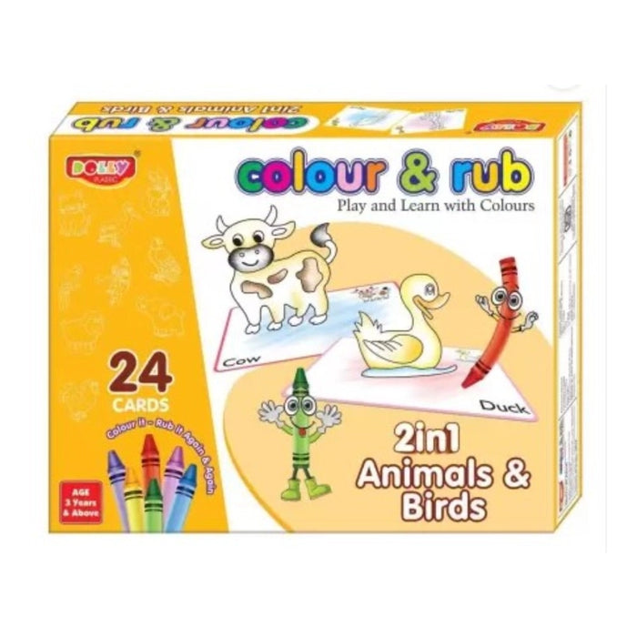 Rosolly 2 in 1 Animals - Birds Colour And Rub With 24 Cards| Cardboard | Educational Toys | 3+ Years