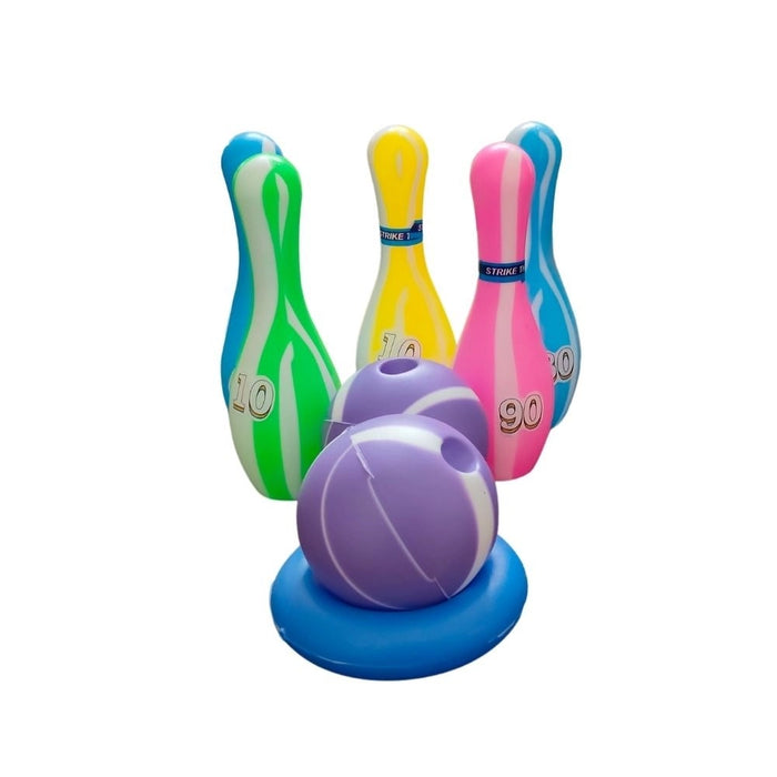 Rosolly Junior Bowling Set With 5 Bottles 2 Balls And 1 Ball Stand Ring | Plastic | Toys| 1+ Years