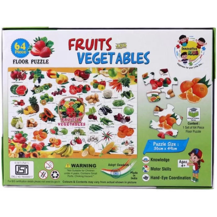 Rosolly 64_Pcs Set Fruits and Vegetables Puzzle | Cardboard | Educational Toys | 4+ Years