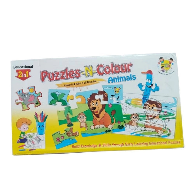 Rosolly 2 In 1 Puzzle &amp; Colors Animal | Cardboard | Educational Toys| 3+ Years