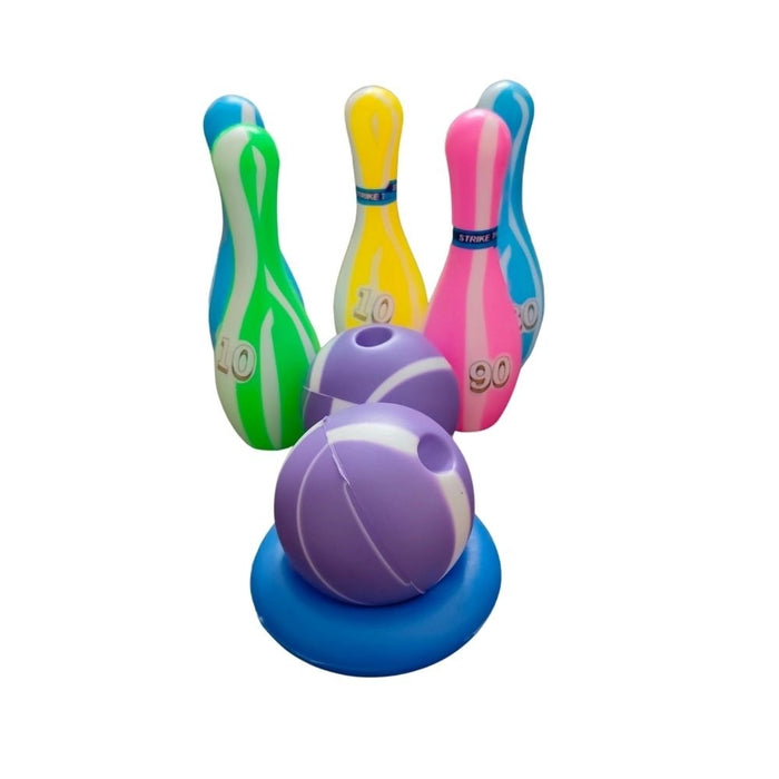 Rosolly Junior Bowling Set With 5 Bottles 2 Balls And 1 Ball Stand Ring | Plastic | Toys| 1+ Years