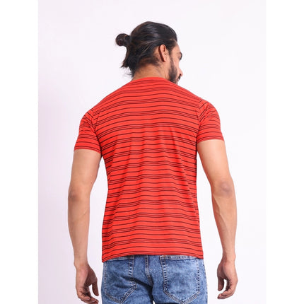 Rosolly Men's Casual Cotton Printed Round Neck Half Sleeve T-Shirt (Red)