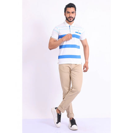 Rosolly Men's Casual Cotton Printed Polo Neck Half Sleeve T-Shirt (White)