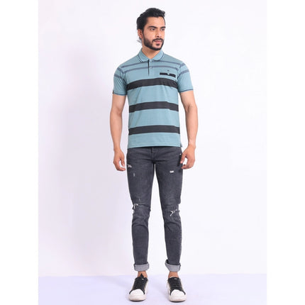 Rosolly Men's Casual Cotton Printed Polo Neck Half Sleeve T-Shirt (Green)