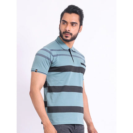 Rosolly Men's Casual Cotton Printed Polo Neck Half Sleeve T-Shirt (Green)