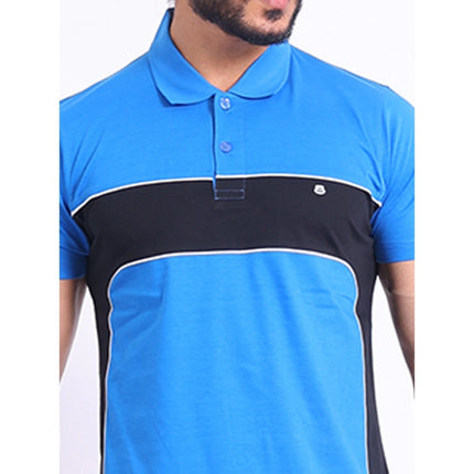 Rosolly Men's Casual Cotton Printed Polo Neck Half Sleeve T-Shirt (Inkblue)