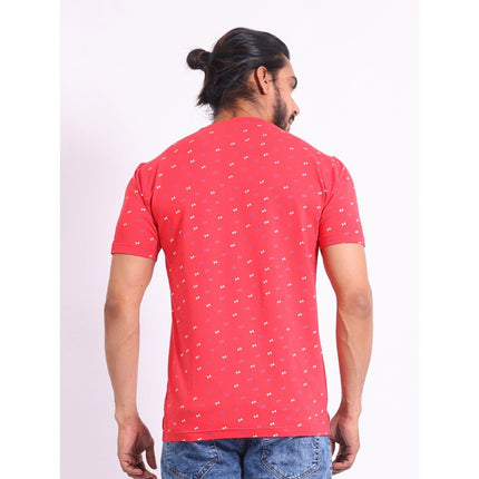 Rosolly Men's Casual Cotton Printed Round Neck Half Sleeve T-Shirt (Red)