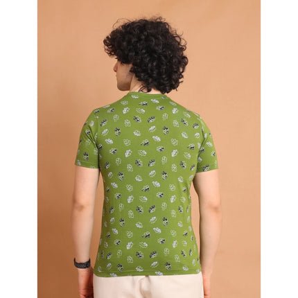 Rosolly Men's Casual Cotton Printed Round Neck Half Sleeve T-Shirt (Green)