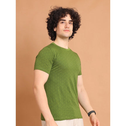 Rosolly Men's Casual Cotton Printed Round Neck Half Sleeve T-Shirt (Green)