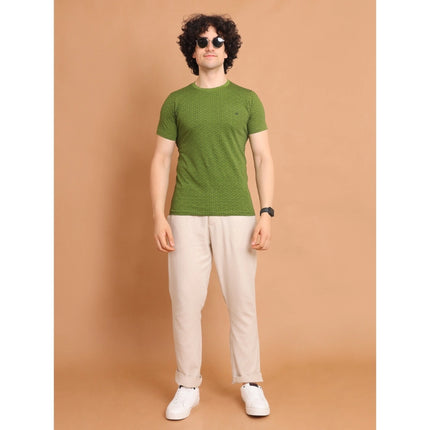 Rosolly Men's Casual Cotton Printed Round Neck Half Sleeve T-Shirt (Green)