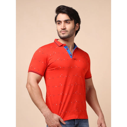 Rosolly Men's Casual Cotton Printed Polo Neck Half Sleeve T-Shirt (Red)