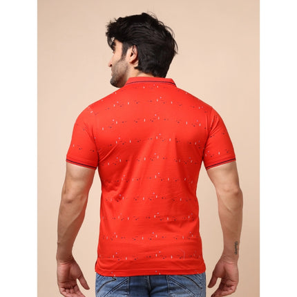 Rosolly Men's Casual Cotton Printed Polo Neck Half Sleeve T-Shirt (Red)