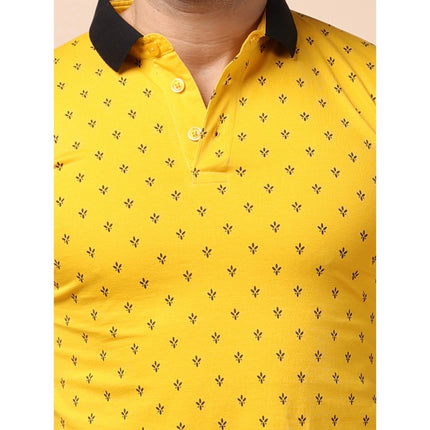 Rosolly Men's Casual Cotton Printed Polo Neck Half Sleeve T-Shirt (Yellow)