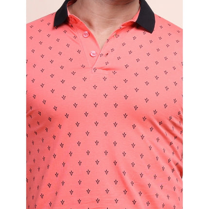 Rosolly Men's Casual Cotton Printed Polo Neck Half Sleeve T-Shirt (Red)