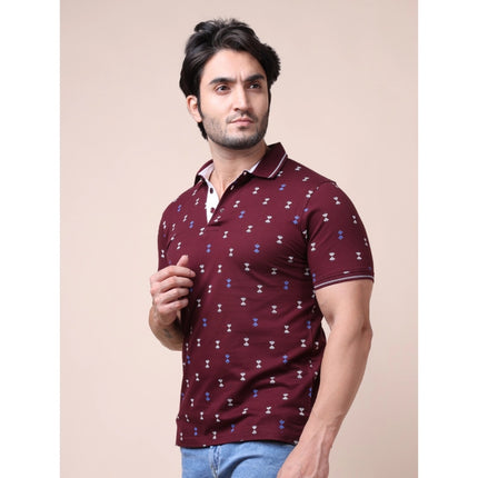 Rosolly Men's Casual Cotton Printed Polo Neck Half Sleeve T-Shirt (Plum)