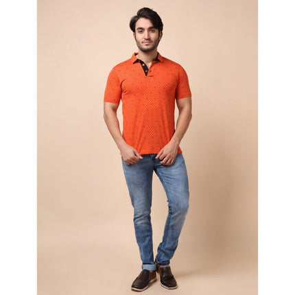 Rosolly Men's Casual Cotton Printed Polo Neck Half Sleeve T-Shirt (Rust)