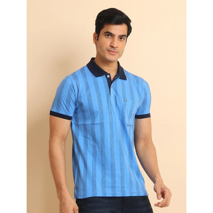 Rosolly Men's Casual Cotton Printed Polo Neck Half Sleeve T-Shirt (LightBlue)