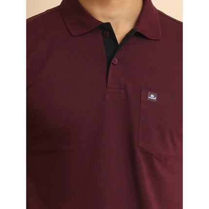 Rosolly Men's Casual Cotton Printed Polo Neck Half Sleeve T-Shirt (Wine)