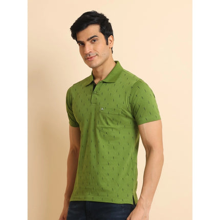 Rosolly Men's Casual Cotton Printed Polo Neck Half Sleeve T-Shirt (Green)