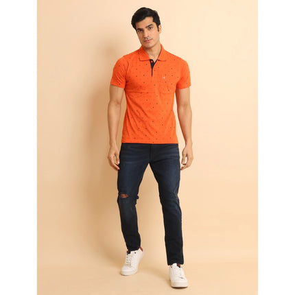 Rosolly Men's Casual Cotton Printed Polo Neck Half Sleeve T-Shirt (Rust)